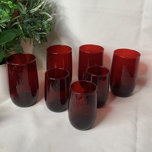 Set of 7 Anchor Hocking Roly Poly Royal Ruby juice and water / ice tea glasses
